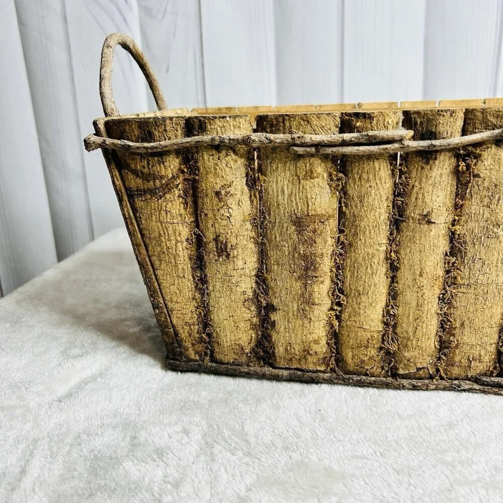Decorative Wooden Basket Planter with Moss Look 15L x 7.5W x 6.5H